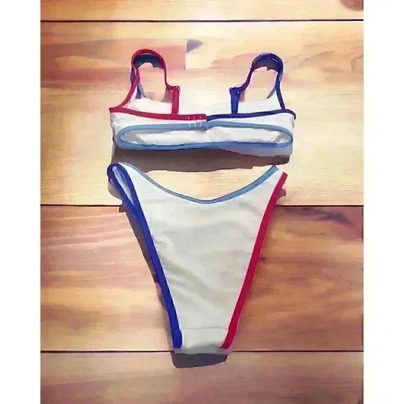 Wild Fable Bikini TOP M(8/10) And High Rise BOTTOM S(4/6) Red/White/Blue NWT - Picture 4 of 16